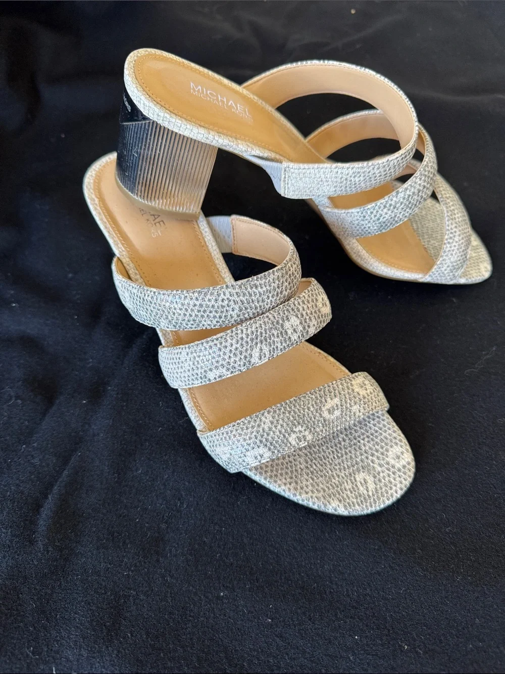 Michael Kors Silver Snake-Print Strappy Slide Sandals